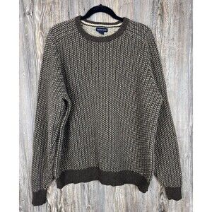 Lands End Sweater Men XL Crewneck Merino Wool Blend Elbow Patches Preppy Classic